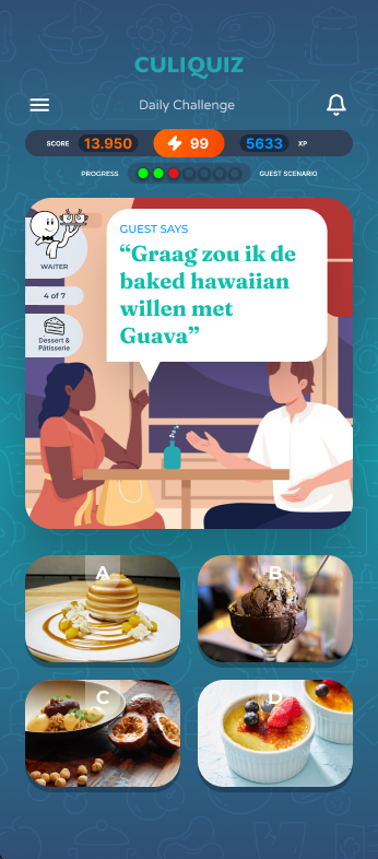 A guest scenario as a game question in the CuliQuiz app