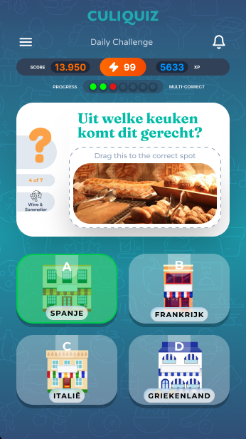 A multiple-choice question in the CuliQuiz app: which cuisine is this dish from?