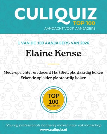 CuliQuiz Top 100 2026: Elaine Kense, Mede-oprichter en docent HartBiet, plantaardig koken
