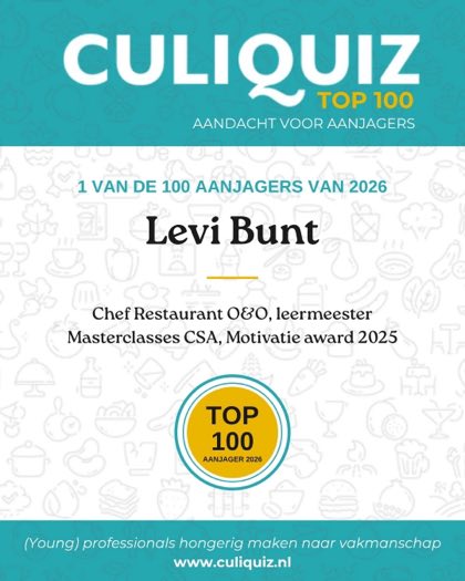 CuliQuiz Top 100 2026: Levi Bunt, Chef Restaurant O8O, leermeester